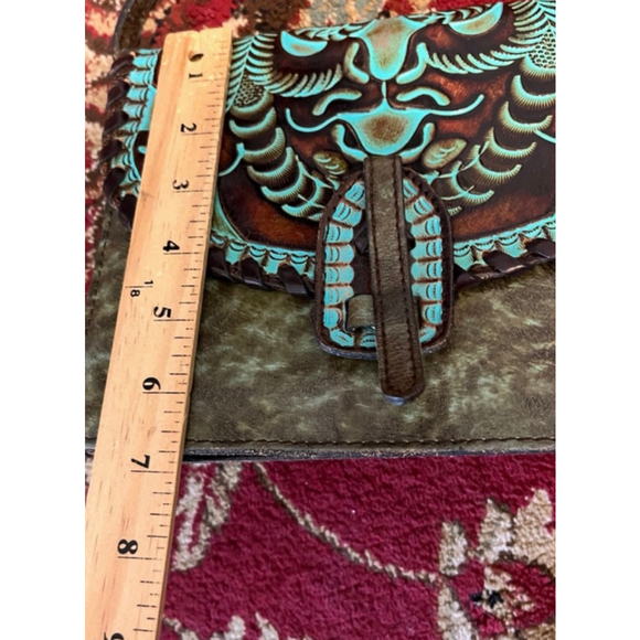Patricia Nash Tooled Leather Crossbody Bag Turquoise Floral Western Boho - Picture 6 of 12